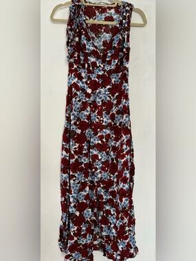 Zara Floral Button-Front Women’s Dress in Burgundy and Blue